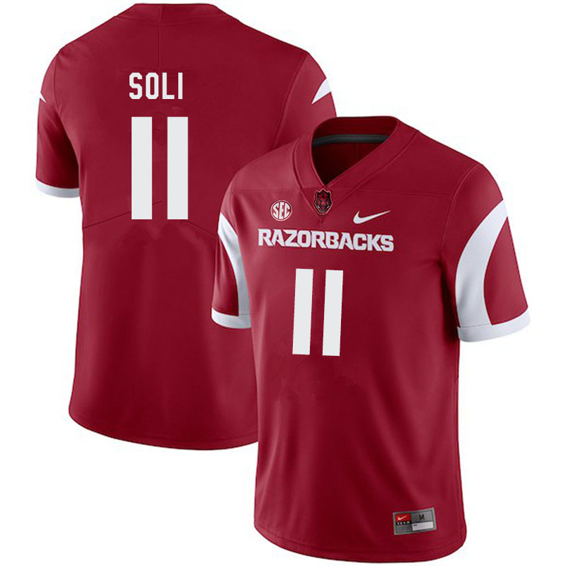 Men #11 Mataio Soli Arkansas Razorbacks College Football Jerseys-Cardinal